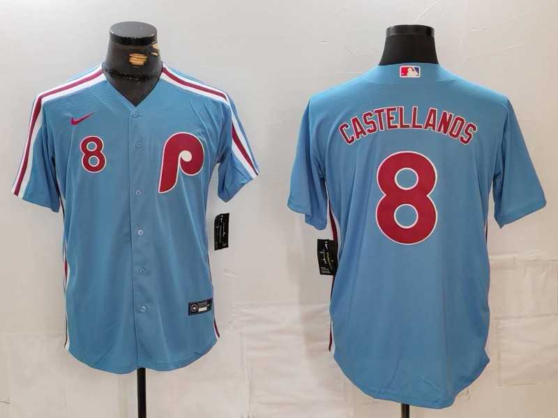 Men%27s Philadelphia Phillies #8 Nick Castellanos Number Light Blue Cooperstown Cool Base Jersey->philadelphia phillies->MLB Jersey